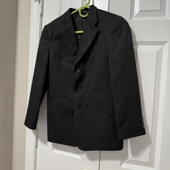 Boys Black Pinstripe Suit, Turquoise Shirt & Tie, Size 14 – Complete Set - Picture 6 of 13